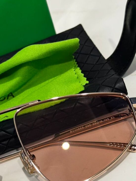 Bottega Veneta Gold Double Bridge Pink Lens Aviator Sunglasses